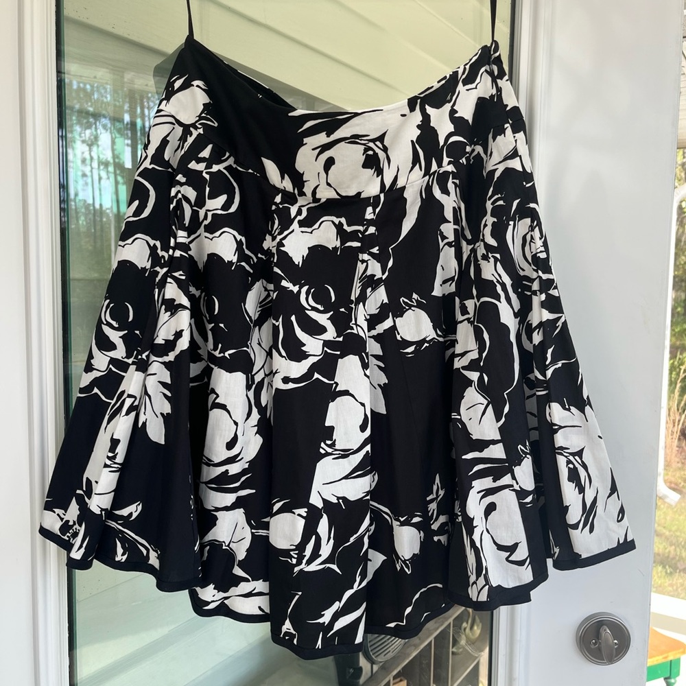 Ralph Lauren Black and White Floral Skater Skirt